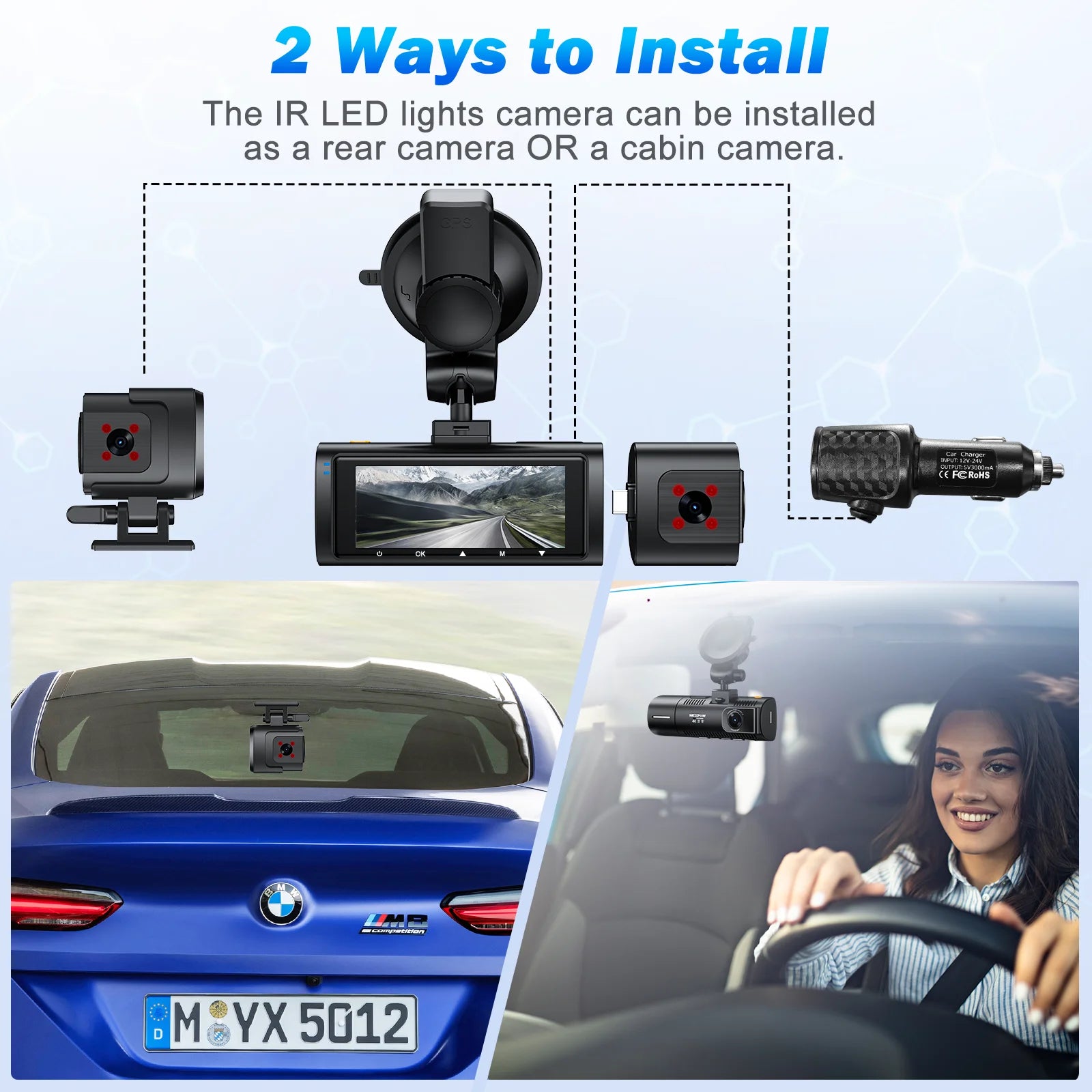Ultra HD 4K Dash Camera Front & Rear | WiFi, GPS, WDR, Night Vision, Parking Mode