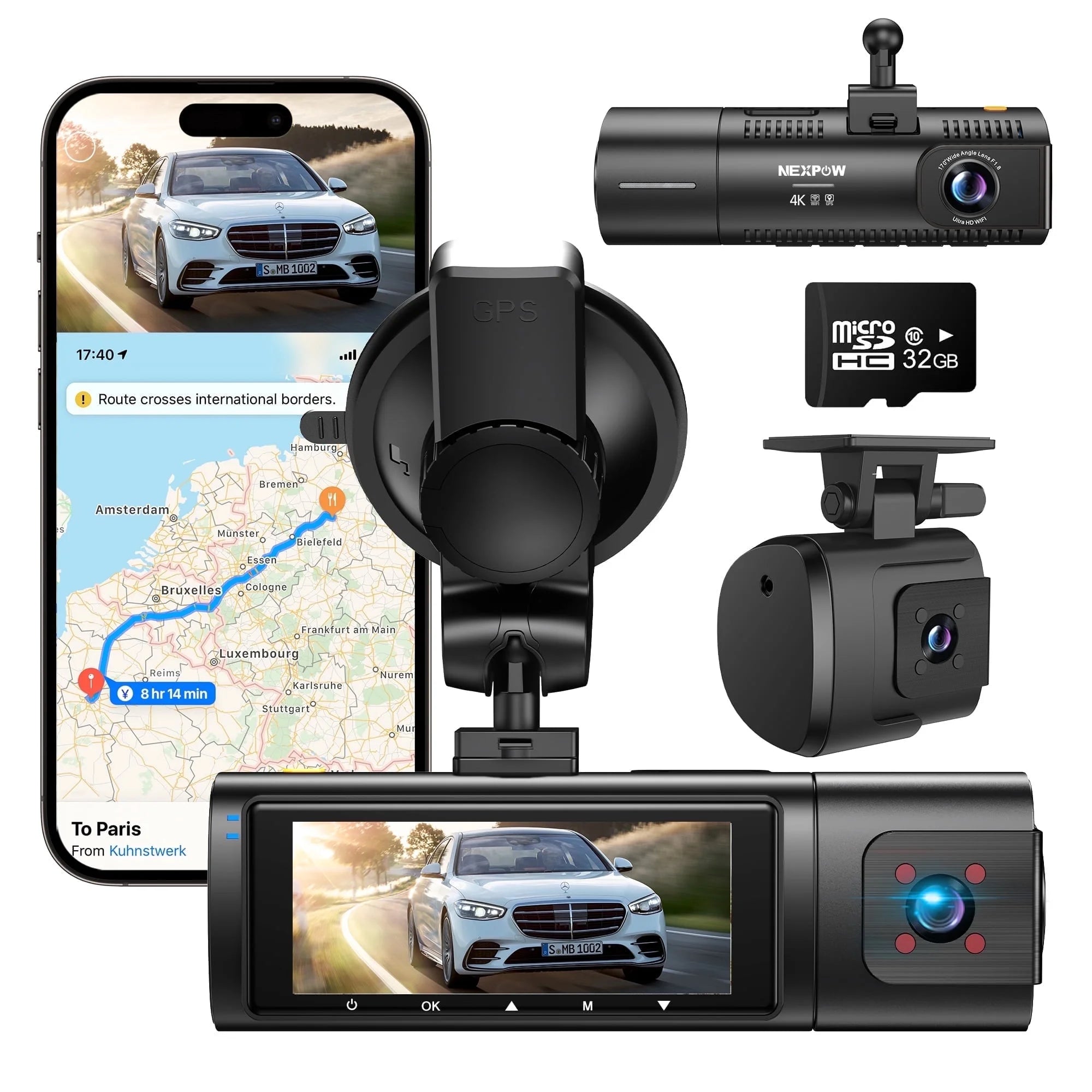 Ultra HD 4K Dash Camera Front & Rear | WiFi, GPS, WDR, Night Vision, Parking Mode