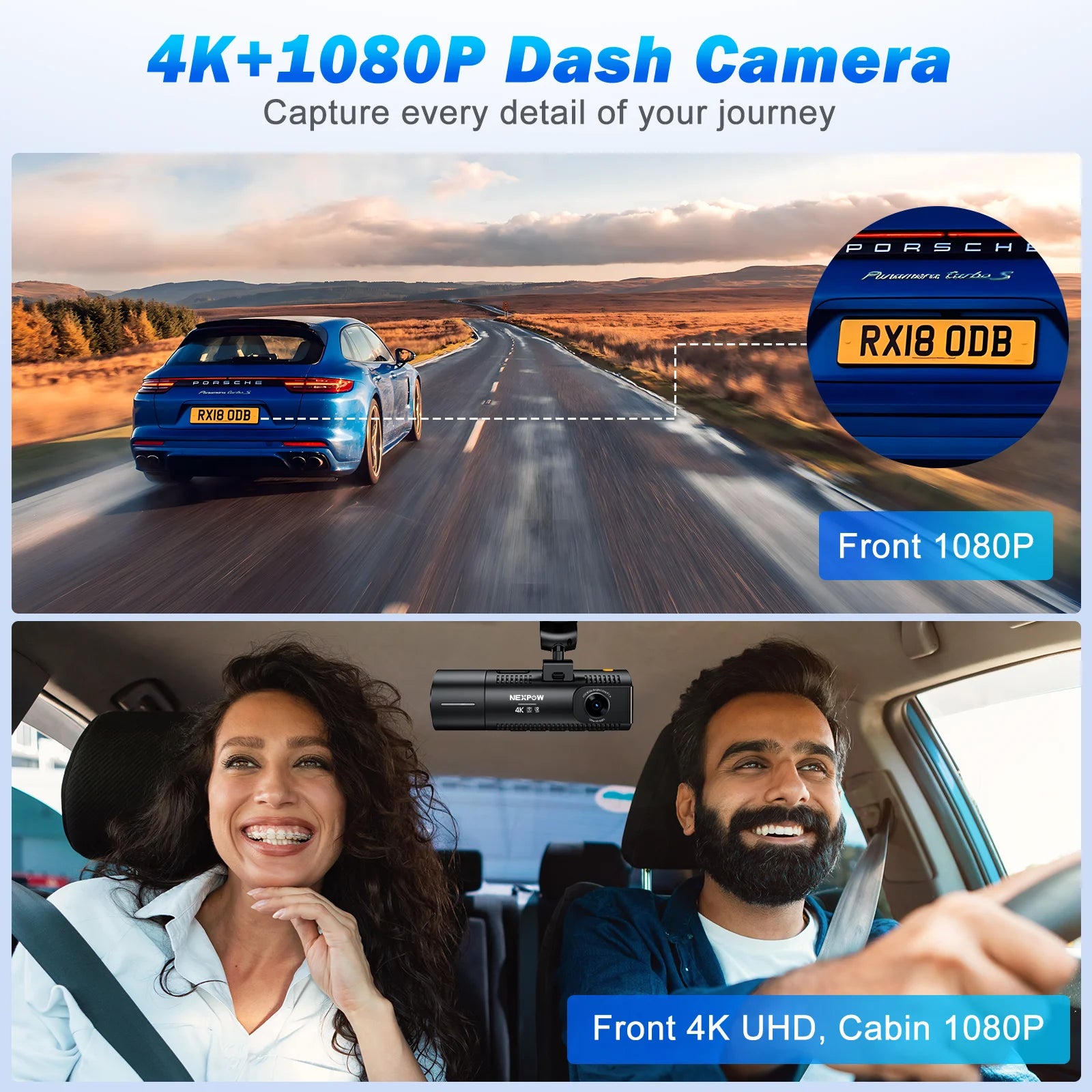 Ultra HD 4K Dash Camera Front & Rear | WiFi, GPS, WDR, Night Vision, Parking Mode