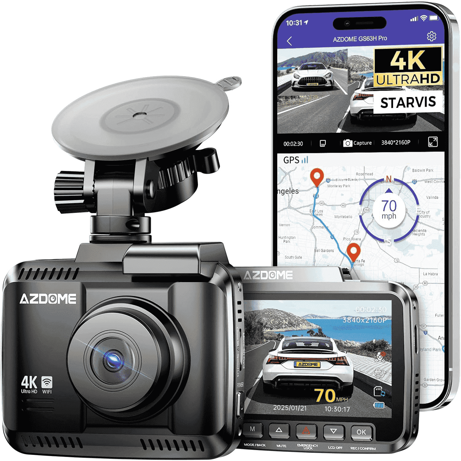GS63H Pro 4K Car Dash Camera – WiFi, GPS, Night Vision & 24H Parking Mode